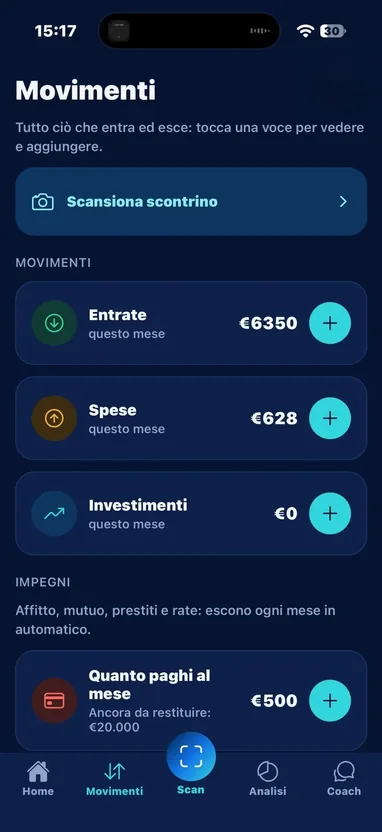 Schermata Movimenti di KashX