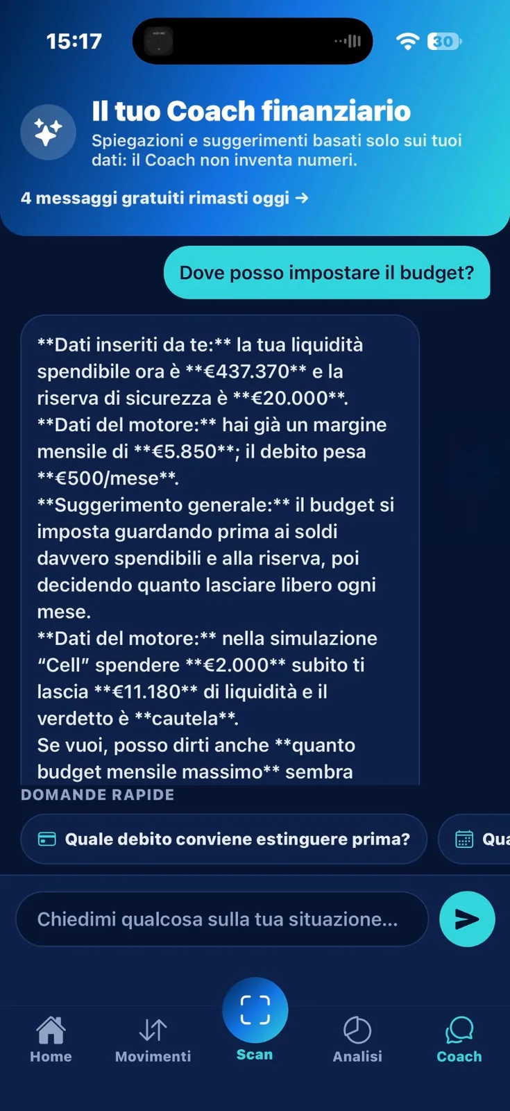 Schermata Coach AI di KashX